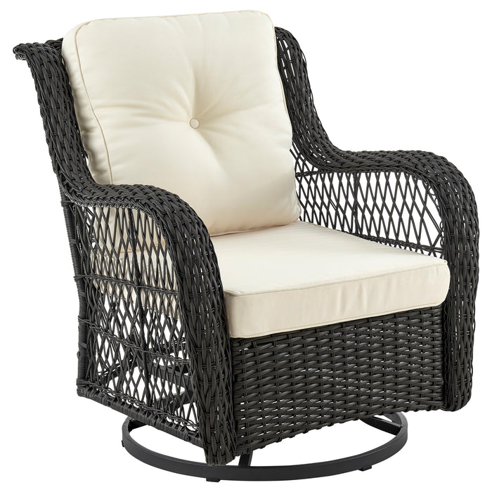 Manhattan Comfort Fruttuo Swivel Steel Rattan 3-Piece Patio Conversation Set - Cream