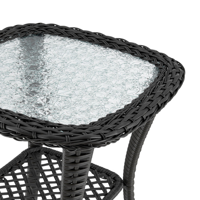 Manhattan Comfort Fruttuo Swivel Steel Rattan 3-Piece Patio Conversation Set - Grey
