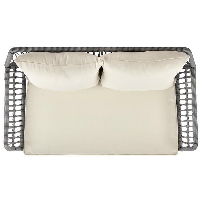 Manhattan Comfort Portofino Rope Wicker 4-Piece Patio Conversation Set with Cushions - Cream