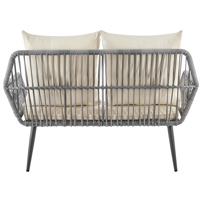 Manhattan Comfort Portofino Rope Wicker 4-Piece Patio Conversation Set with Cushions - Cream