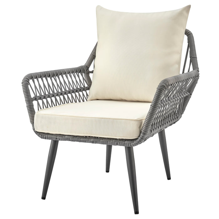 Manhattan Comfort Portofino Rope Wicker 4-Piece Patio Conversation Set with Cushions - Cream