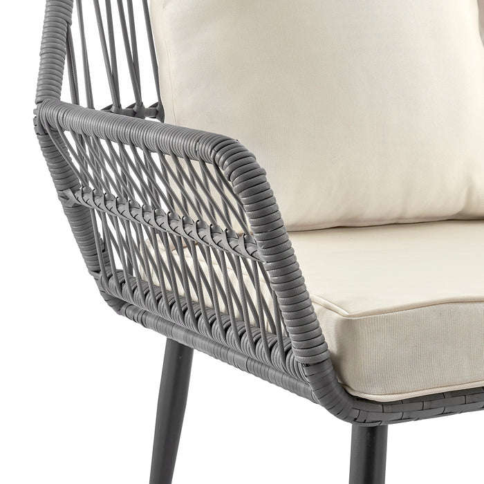 Manhattan Comfort Portofino Rope Wicker 4-Piece Patio Conversation Set with Cushions - Cream