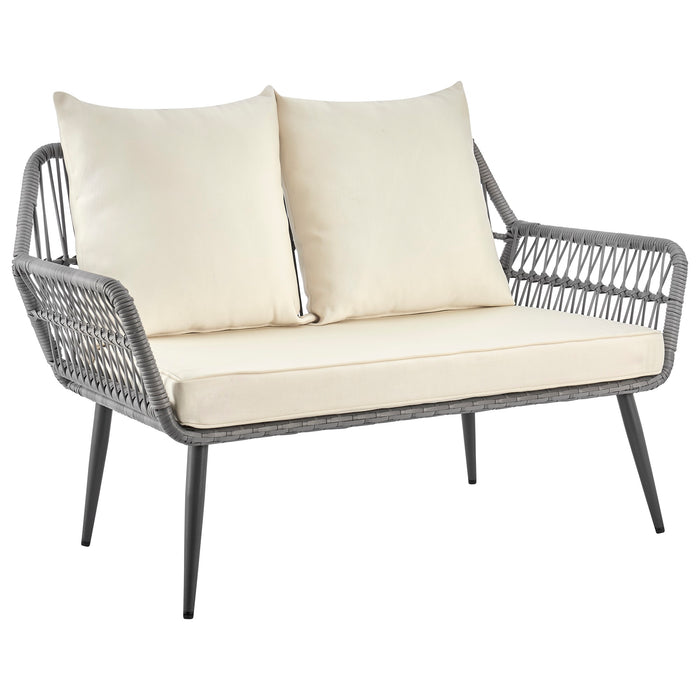 Manhattan Comfort Portofino Rope Wicker 4-Piece Patio Conversation Set with Cushions - Cream