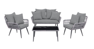 Manhattan Comfort Portofino Rope Wicker 4-Piece Patio Conversation Set - Grey