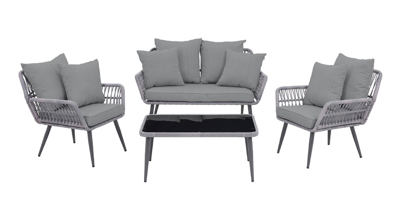 Manhattan Comfort Portofino Rope Wicker 4-Piece Patio Conversation Set - Grey