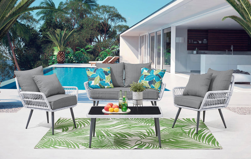 Manhattan Comfort Portofino Rope Wicker 4-Piece Patio Conversation Set - Grey