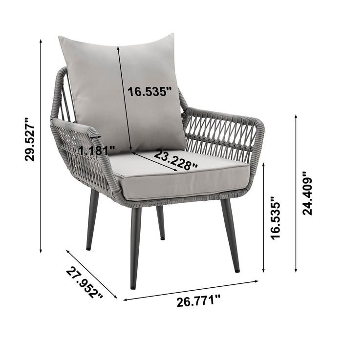 Manhattan Comfort Portofino Rope Wicker 4-Piece Patio Conversation Set - Grey