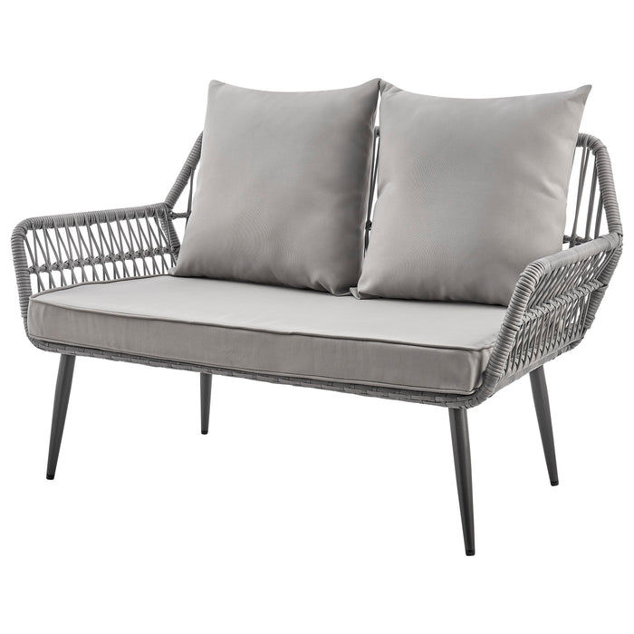 Manhattan Comfort Portofino Rope Wicker 4-Piece Patio Conversation Set - Grey