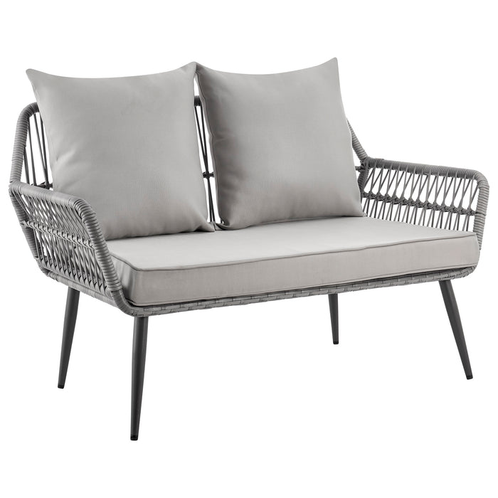 Manhattan Comfort Portofino Rope Wicker 4-Piece Patio Conversation Set - Grey