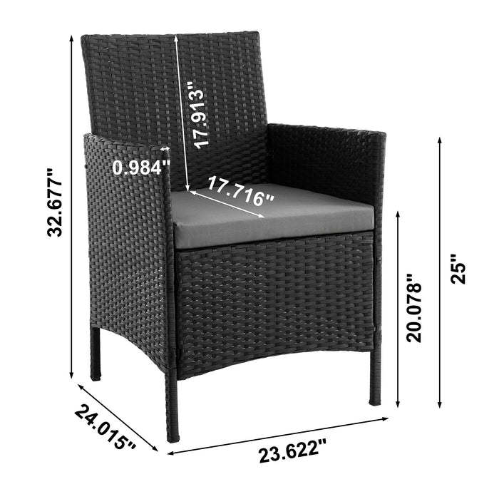 Manhattan Comfort Imperia Steel Rattan 3-Piece Patio Conversation Set - Grey
