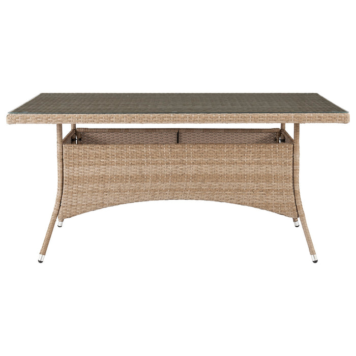 Manhattan Comfort Genoa Patio Dining Table with Glass Top - Natural Tan Weave