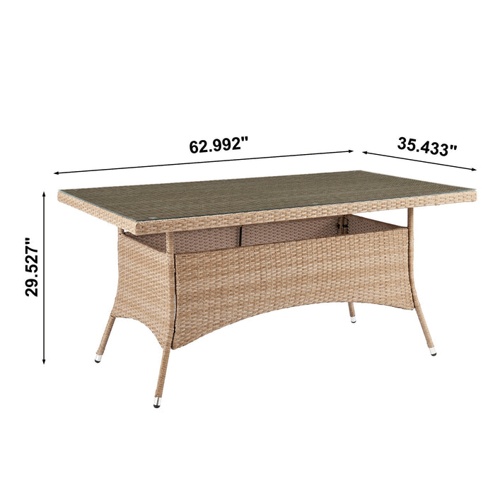 Manhattan Comfort Genoa Patio Dining Table with Glass Top - Natural Tan Weave