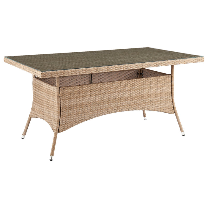 Manhattan Comfort Genoa Patio Dining Table with Glass Top - Natural Tan Weave