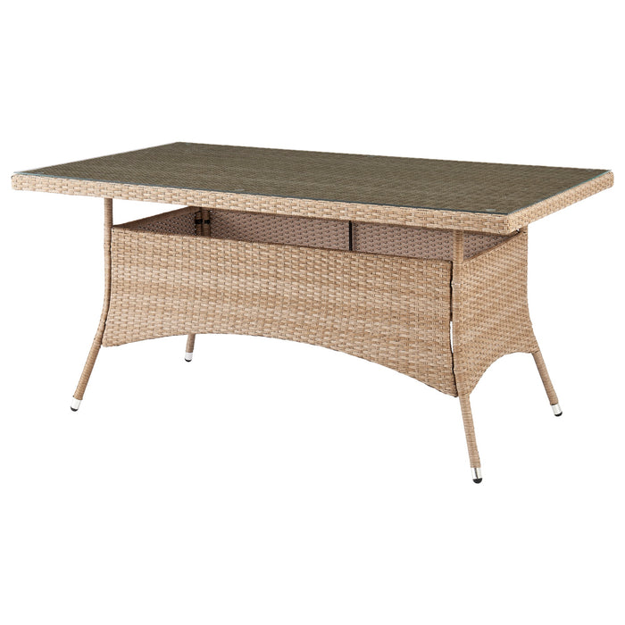 Manhattan Comfort Genoa Patio Dining Table with Glass Top - Natural Tan Weave