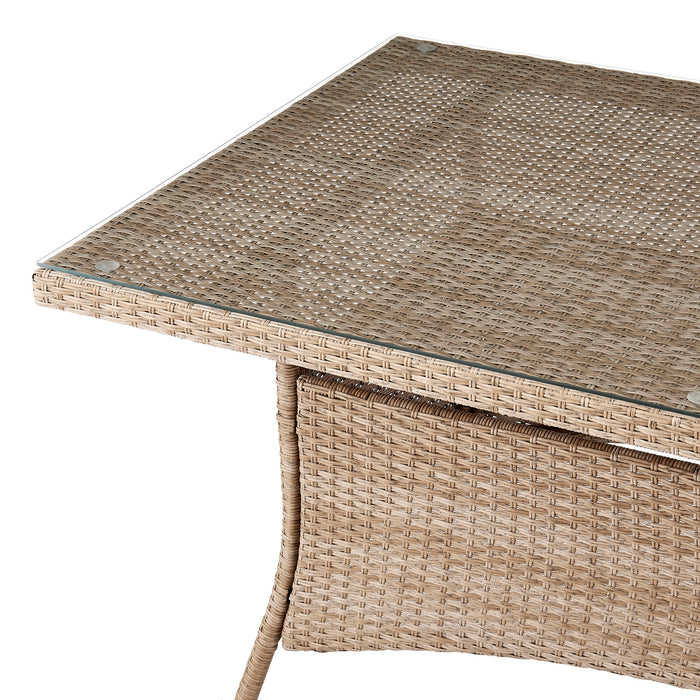 Manhattan Comfort Genoa Patio Dining Table with Glass Top - Natural Tan Weave
