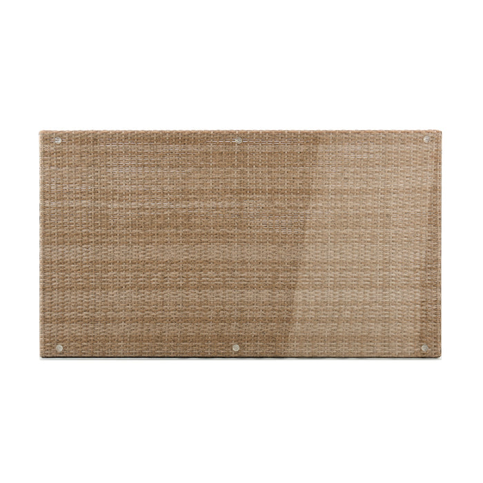 Manhattan Comfort Genoa Patio Dining Table with Glass Top - Natural Tan Weave