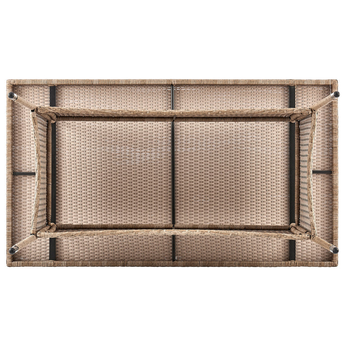 Manhattan Comfort Genoa Patio Dining Table with Glass Top - Natural Tan Weave