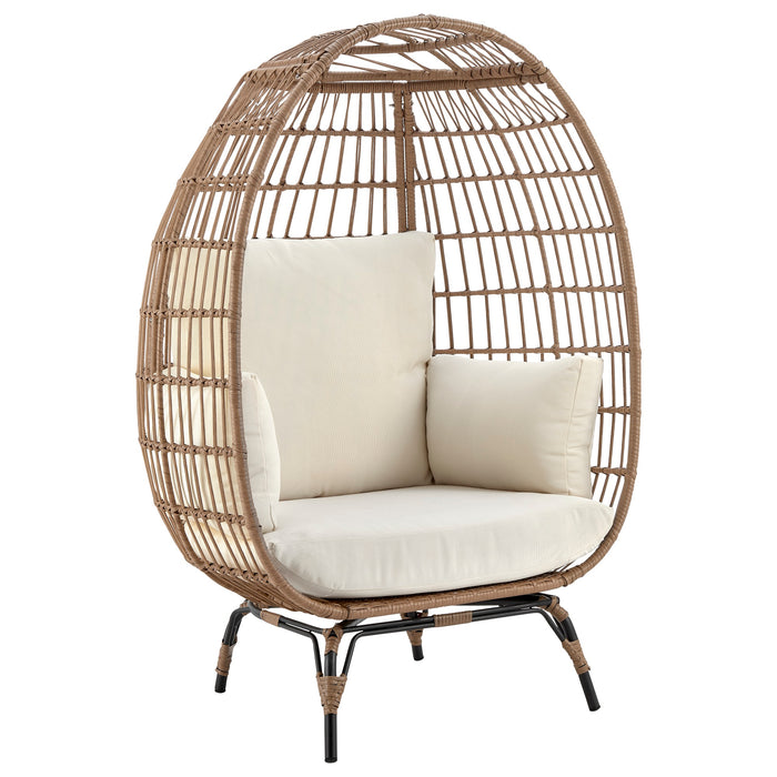 Manhattan Comfort Spezia Freestanding Steel & Rattan Patio Outdoor Egg Chair - Cream