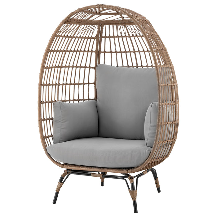 Manhattan Comfort Spezia Freestanding Steel & Rattan Patio Outdoor Egg Chair with Cushions - Grey