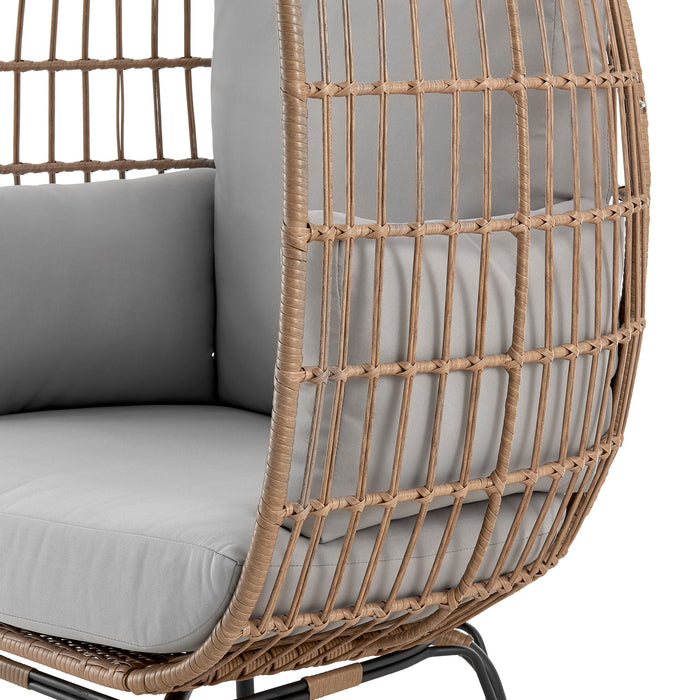 Manhattan Comfort Spezia Freestanding Steel & Rattan Patio Outdoor Egg Chair with Cushions - Grey