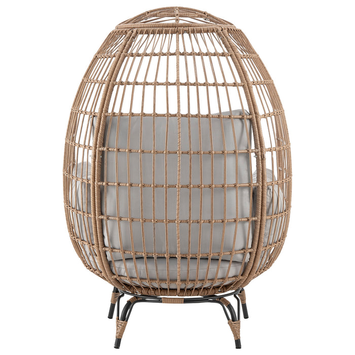 Manhattan Comfort Spezia Freestanding Steel & Rattan Patio Outdoor Egg Chair with Cushions - Grey
