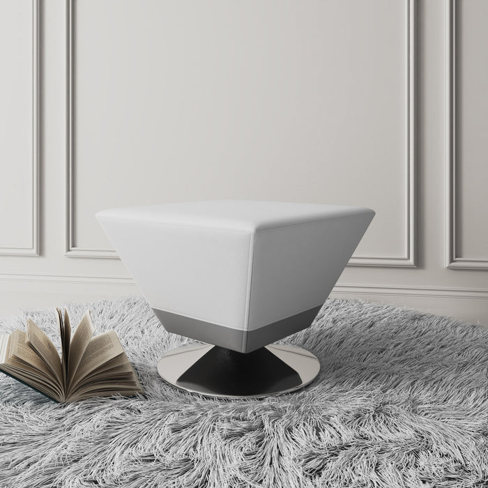 Manhattan Comfort Diamond Polished Chrome Swivel Ottoman - White