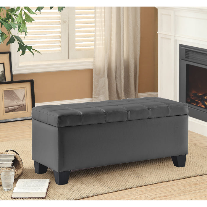 Pleather Impression Bench with Storage Grey