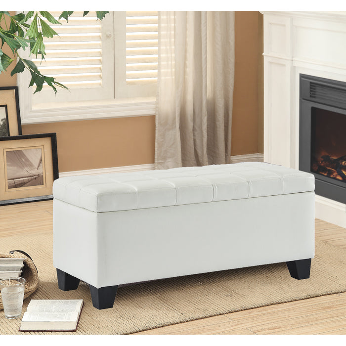 Pleather Impression Bench with Storage White
