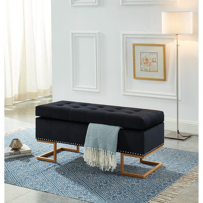 Imperial Tufted Double Ottoman with Studs and Gold Base Black Benches