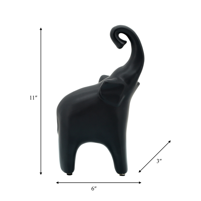 10.75” Contemporary Elephant Figurine – Matte Black