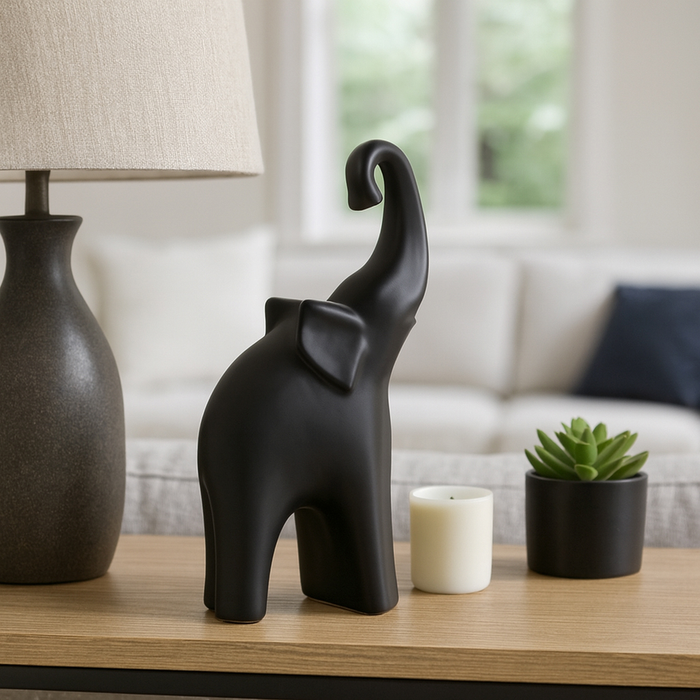 10.75” Contemporary Elephant Figurine – Matte Black