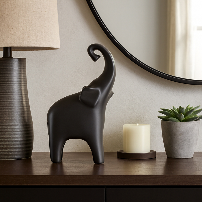 10.75” Contemporary Elephant Figurine – Matte Black