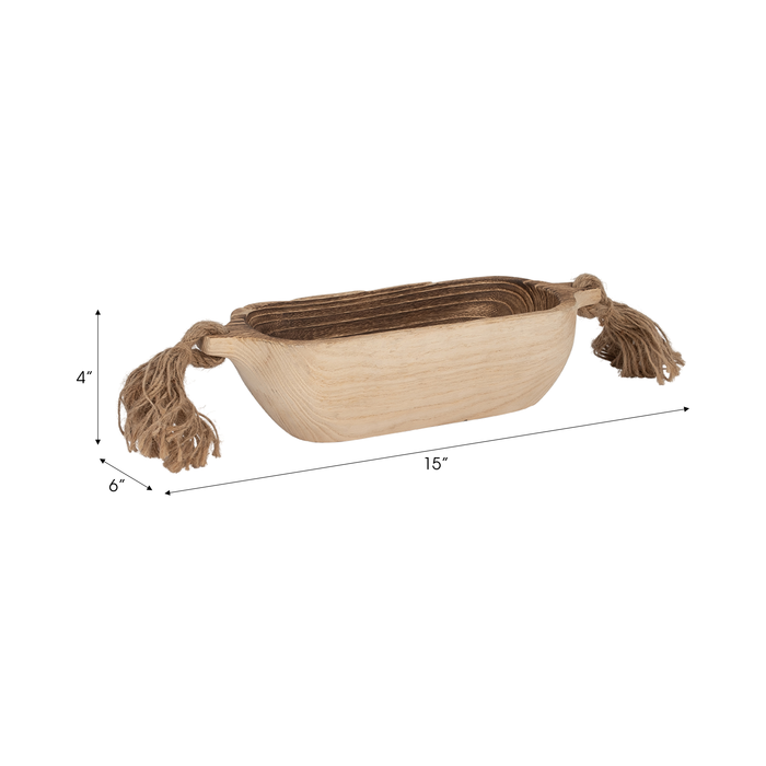 15” Boho Wood Tray with Tassels – Brown