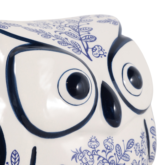 5” Ceramic Leaf Print Chinoiserie Owl – Blue 