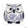 5” Ceramic Leaf Print Chinoiserie Owl – Blue  | Hibou de 5 po en céramique de style chinoiserie à motif de feuille - bleu