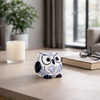 5” Ceramic Leaf Print Chinoiserie Owl – Blue  | Hibou de 5 po en céramique de style chinoiserie à motif de feuille - bleu
