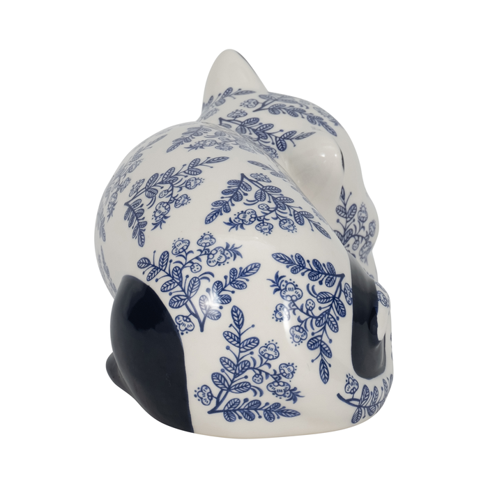 4” Ceramic Sleeping Chinoiserie Cat – Blue 