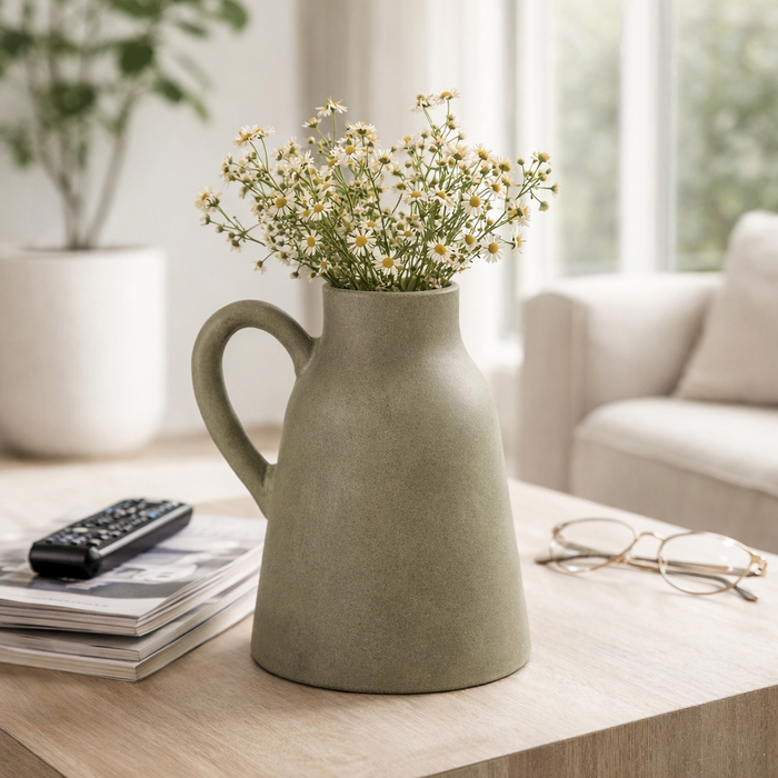 8.75” Terracotta Vase with Handle – Green 