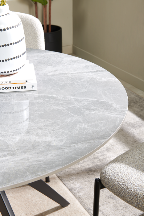 Luka Dining Table with Sintered Stone Top, Metal Base - 43.5\"W Round – Grey