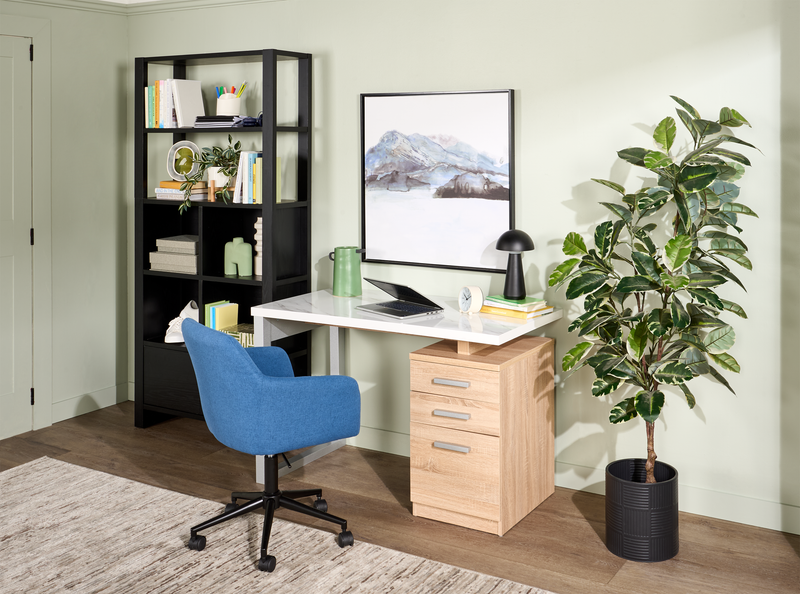 Oscar 36\" Contemporary Bookcase with File Drawer – Matte Black 