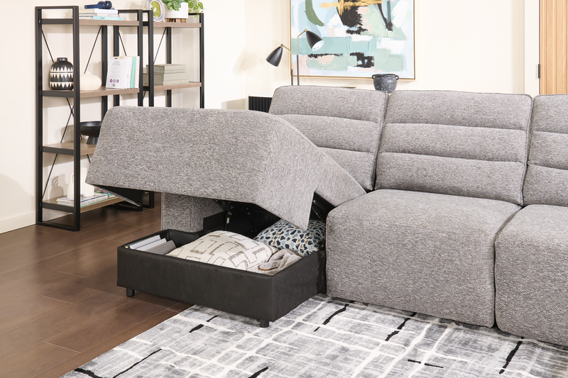 Shaquille O’Neal Home Prestige 4-Piece Sectional with Power Sliding and Storage Chaise – Grey