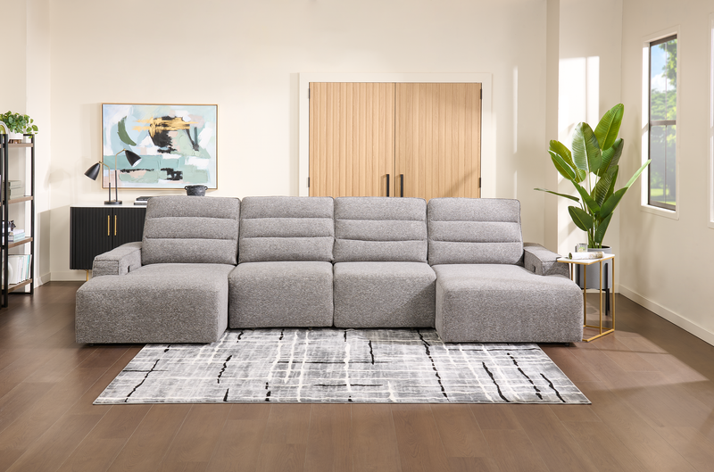 Shaquille O’Neal Home Prestige 4-Piece Sectional with Power Sliding and Storage Chaise – Grey
