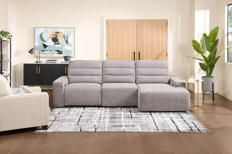 Shaquille O’Neal Home Prestige 3-Piece Right-Facing Sectional with Power Reclining – Grey