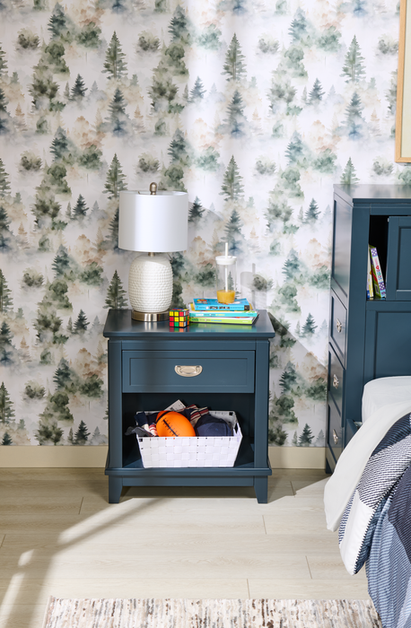 Quinn Bedside 1-Drawer Nightstand with Shelf, 24\"W x 26\"H - Blue