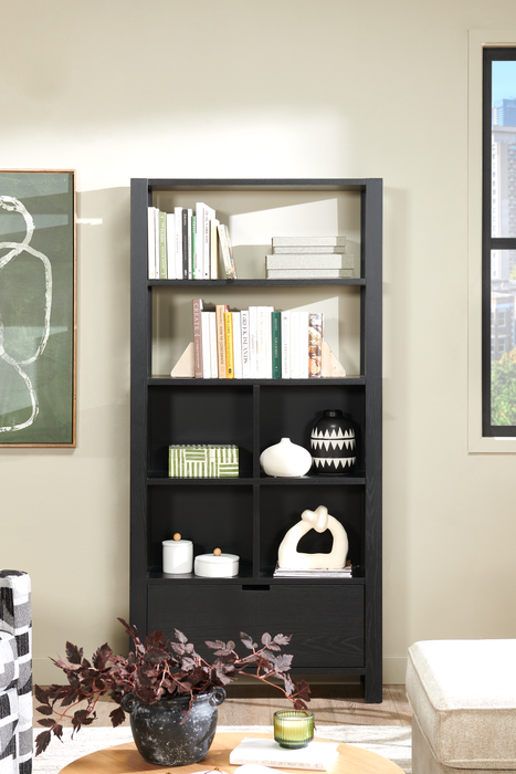 Oscar 36\" Contemporary Bookcase with File Drawer – Matte Black 