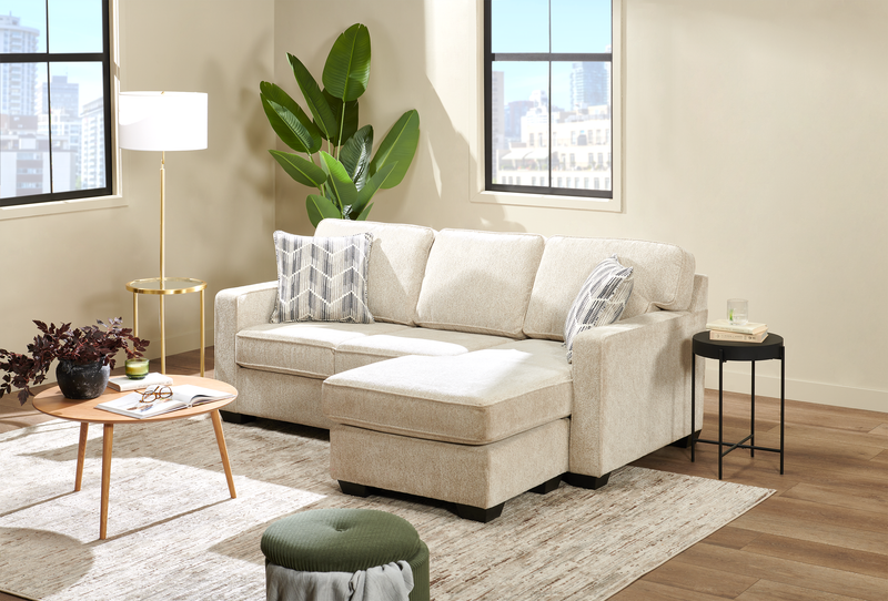 Made in Canada Lennox Chenille Fabric Reversible Sectional with Reversible Cushions - Taupe
