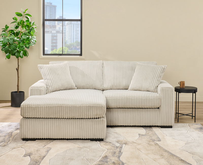 Willow 2-Piece Fabric Sectional with Removable Cushions and Chaise Ottoman – Sand