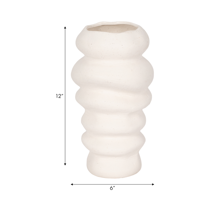 12” Ceramic Hand Scribed Cairn Vase – Ivory 