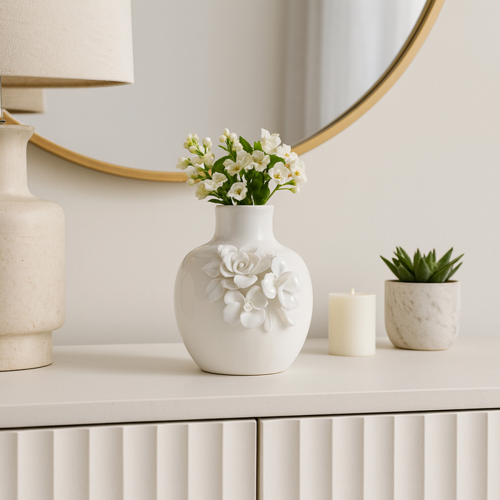 6.25” Ceramic Rose Bud Vase – White 