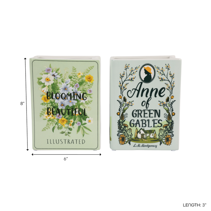 8.25” Set of 2 Ceramic Spring Book Vase – Green 